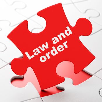 Law concept: Law And Order on Red puzzle pieces background, 3D rendering