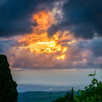 Sunset over Val d'Orcia Tuscany