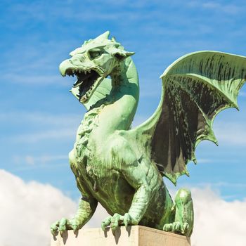 Famous Dragon bridge, Zmajski most, symbol of Ljubljana, capital of Slovenia, Europe.