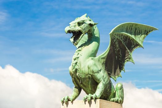 Famous Dragon bridge, Zmajski most, symbol of Ljubljana, capital of Slovenia, Europe.