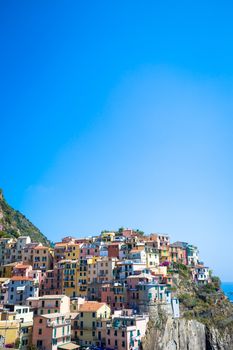 Spectacular panorama of Manarola Town in Cinque Terre during a sunny day