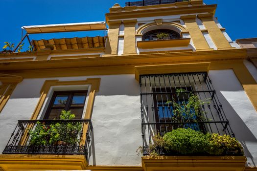 view of a balcony of a house in Seville, Spain, Europe