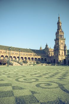 The tower in plaza de espana in Seville, Spain, Europe