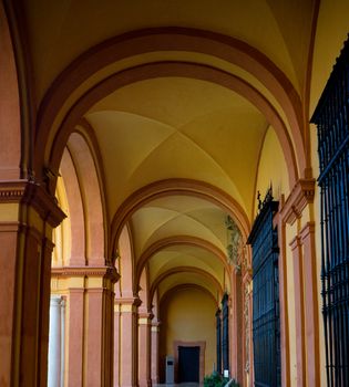 Ochre ceiling of a building in Seville, Spain, Europe