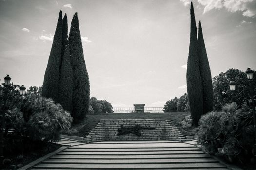 Spanish steps leading to central park in the city of Madrid in Spain, Europe