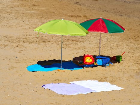 Sunshade parasol on a Tropical  exotic beach great summer vacation image      
