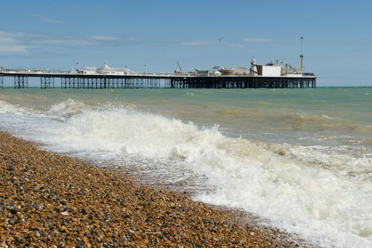 Beach view of Brighton pier, United Kingdom.