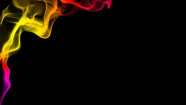 CG animation of colorful smoke on a black background. Juicy and fresh color. 3D rendering