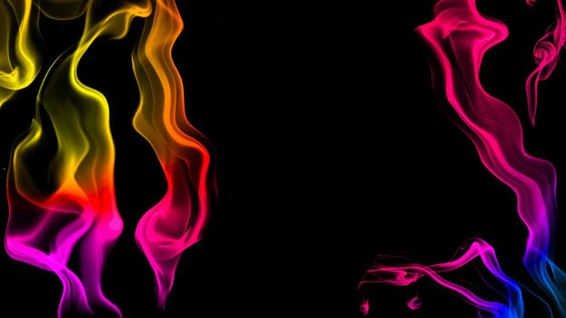 CG animation of colorful smoke on a black background. Juicy and fresh color. 3D rendering