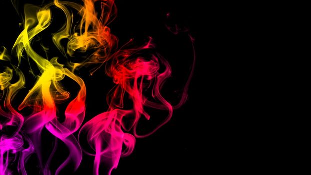 CG animation of colorful smoke on a black background. Juicy and fresh color. 3D rendering
