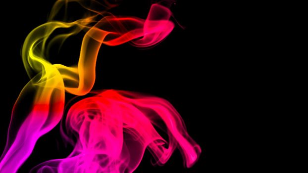 CG animation of colorful smoke on a black background. Juicy and fresh color. 3D rendering