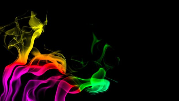 CG animation of colorful smoke on a black background. Juicy and fresh color. 3D rendering