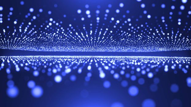 Abstract background with animation of flying flicker particles. Magic backdrop. 3d rendering