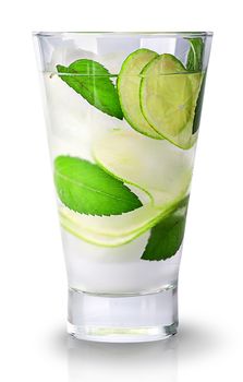 Lime mojito in glass isolated on white background