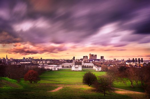 Cityscape view from Greenwich hill of London, England, UK