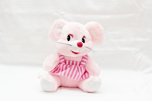 Soft baby toy cute mouse isolated on white background.
