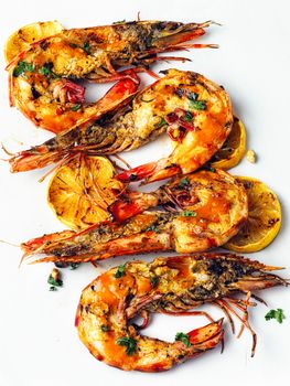 close up of rustic piri-piri grilled prawn