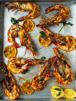 close up of rustic piri-piri grilled prawn