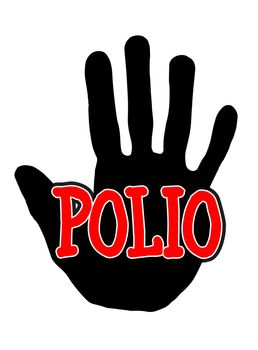 Man handprint isolated on white background showing stop polio