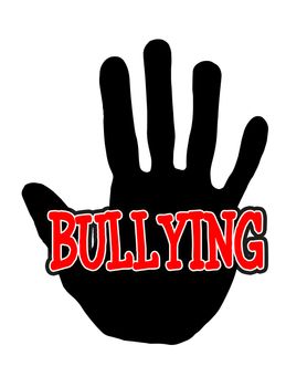 Man handprint isolated on white background showing stop bullying