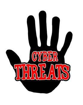Man handprint isolated on white background showing stop cyber threats