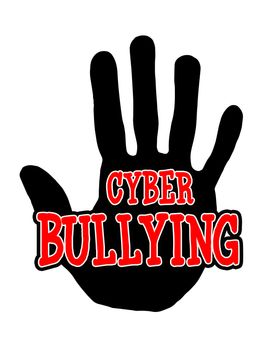 Man handprint isolated on white background showing stop cyberbullying