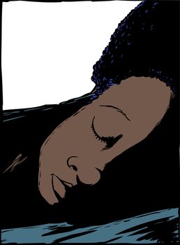 Close up illustration of young Black person asleep with eyes closed