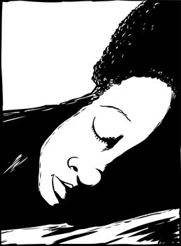 Close up outline sketch of young Black person asleep with eyes closed