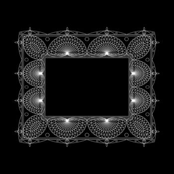  set of ornate line art frames and borders. White outline elements for invitations or greeting cards.