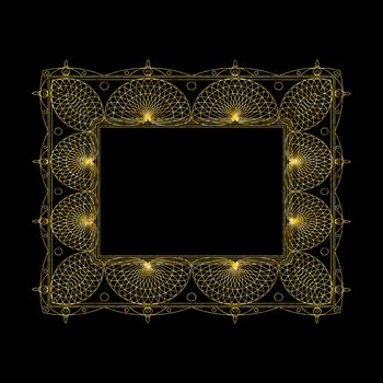  set of ornate line art frames and borders. Gold outline elements for invitations or greeting cards.