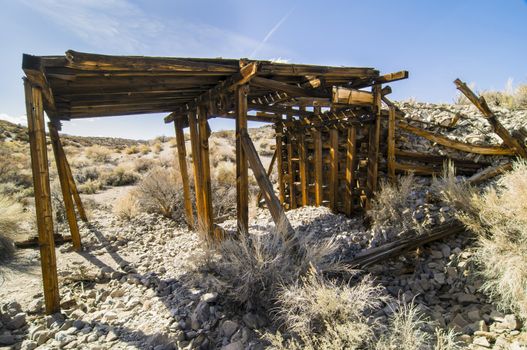 Boarded up old pumice mine shaft, Mono County California