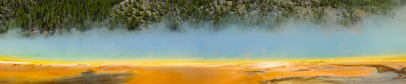 Grand Prismatic Spring panorama in Midway Geyser Basin, Yellowstone National Park, Wyoming