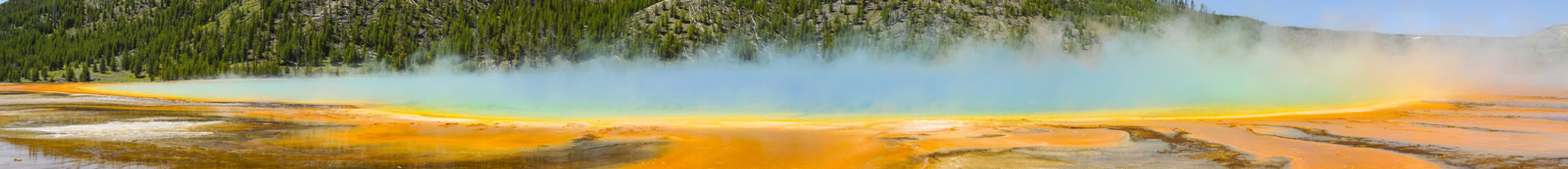 Grand Prismatic Spring panorama in Midway Geyser Basin, Yellowstone National Park, Wyoming