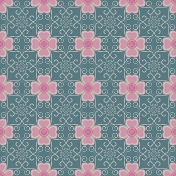 Pink flower and ivy on green background is seamless patterns can be used for wallpaper pattern fills and background.