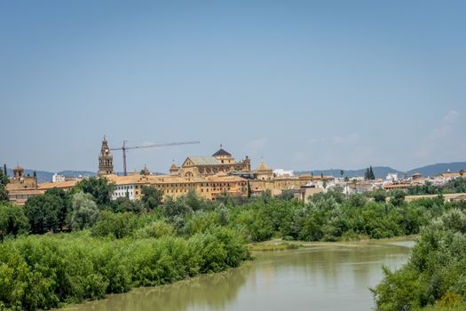The Mezquita de Córdoba,the Great Mosque of Córdoba, Mosque-Cathedral,Mezquita and bell tower from the bridge on river Guadalquivir