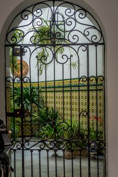 Interior view of the patio of a guest house in Cordoba, Spain, Europe