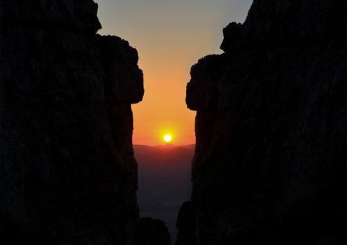 Fascinating and sunrising on high rocks