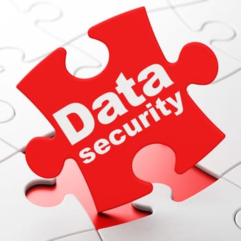 Safety concept: Data Security on Red puzzle pieces background, 3D rendering