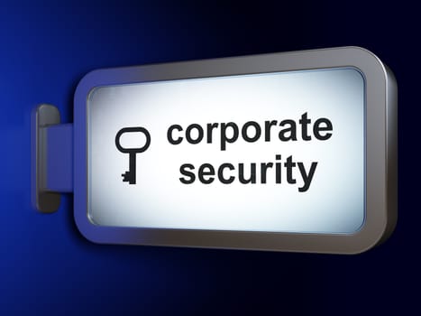 Privacy concept: Corporate Security and Key on advertising billboard background, 3D rendering