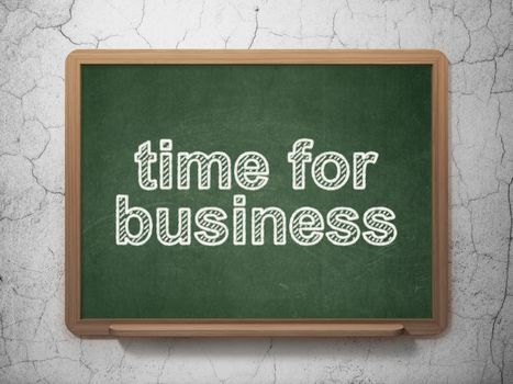 Timeline concept: text Time for Business on Green chalkboard on grunge wall background, 3D rendering