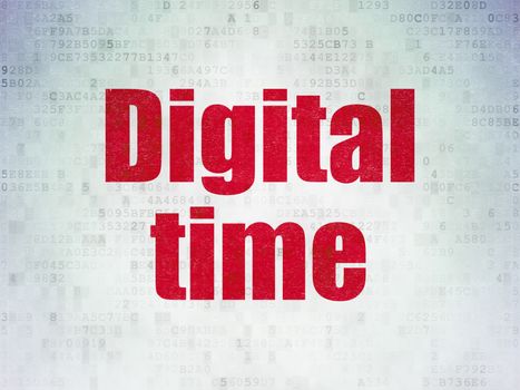 Timeline concept: Painted red word Digital Time on Digital Data Paper background