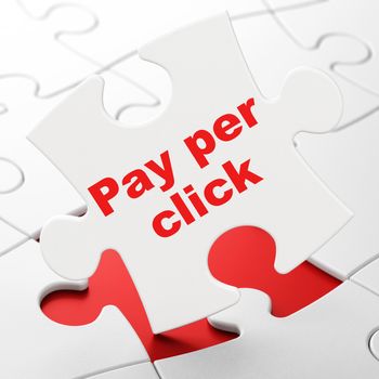 Advertising concept: Pay Per Click on White puzzle pieces background, 3D rendering