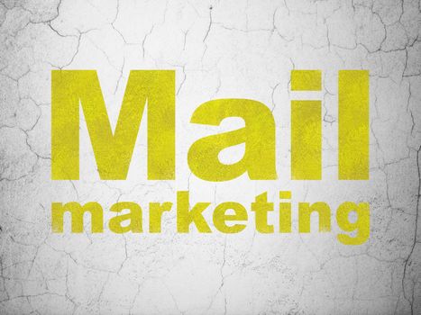 Advertising concept: Yellow Mail Marketing on textured concrete wall background
