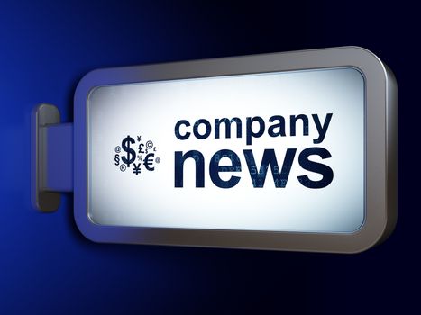 News concept: Company News and Finance Symbol on advertising billboard background, 3D rendering