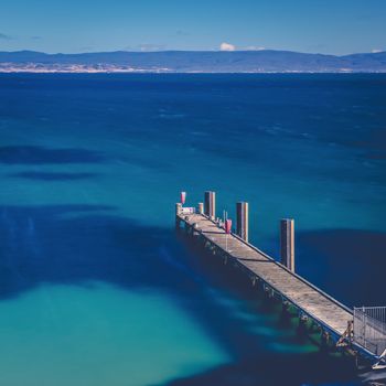 Beautiful view of Coles Bay and the Freycinet Pier in Tasmania.