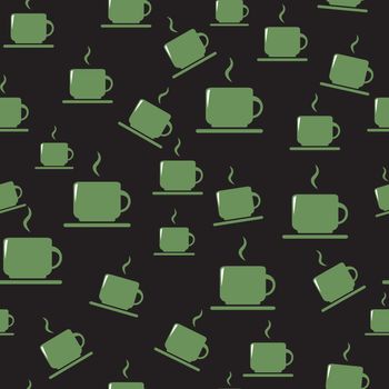 Cups seamless pattern. Tea or coffee cups on dark background.
