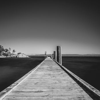 Beautiful view of Coles Bay and the Freycinet Pier in Tasmania.