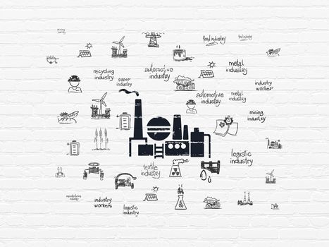 Industry concept: Painted black Oil And Gas Indusry icon on White Brick wall background with  Hand Drawn Industry Icons