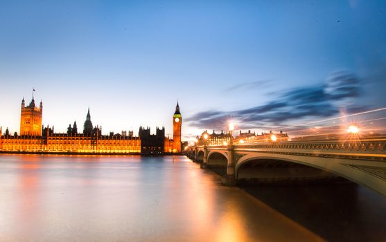 Big Ben and Houses of Parliament at a beautiful sunset landscape, London City. United Kingdom