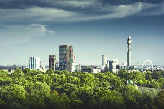 The bank district of central London with famous skyscrapers